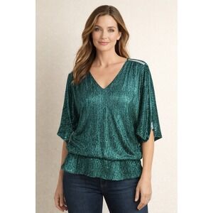 Chaus XL Dressy Top Metallic Green Party Cocktail Wedding Y2K Blouse